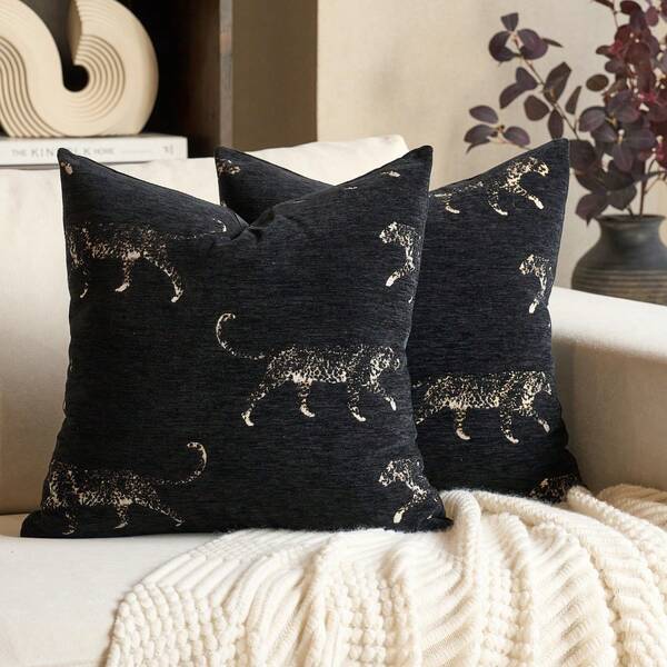 1pc Square Chenille Jacquard Leopard Cloud Geometric Decorative Pillow Cover, Suitable For Sofa, Living Room, Bedroom, Farmhouse, Also Can Be Used As Gift, No Filler