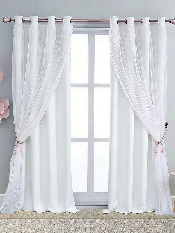2-Layer Sheer & Blackout Curtains, Modern Minimalist Design, Suitable For Living Room, Bedroom, Balcony, Decorative Curtain For Bay Window